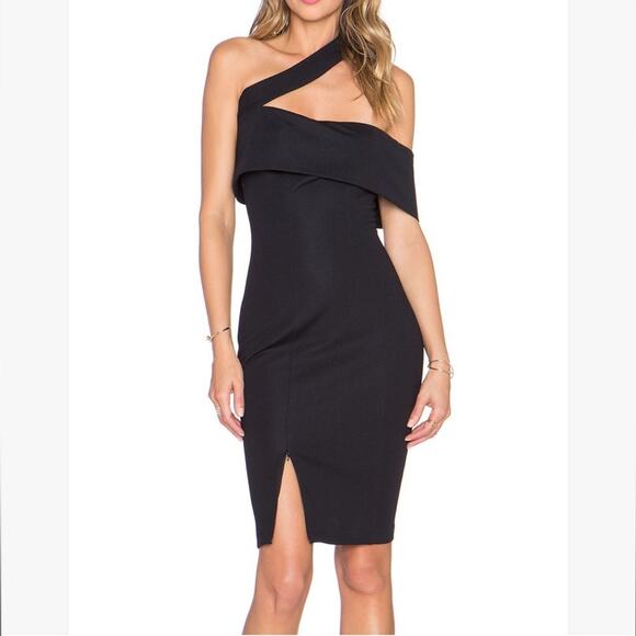 Nicholas Textured Ponti Off Shoulder Dress in Black sz 2 revolve - Picture 1 of 8